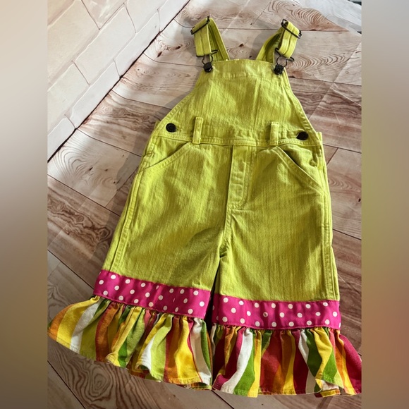Bizi Bodi Lime Green Kids‎ Overalls Size 2T Quirky Cute| Whimsical Kid wear - Picture 7 of 8